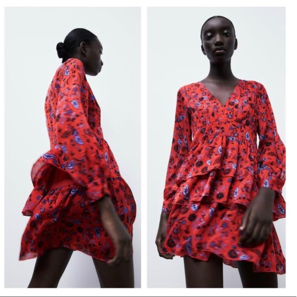 Zara Floral and Flouncy Tiered Mini Dress NWT - Picture 3 of 3
